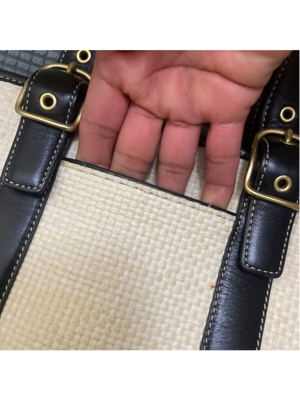 Coach Straw & Leather Tote Bag Beige Black small size - Picture 5 of 13